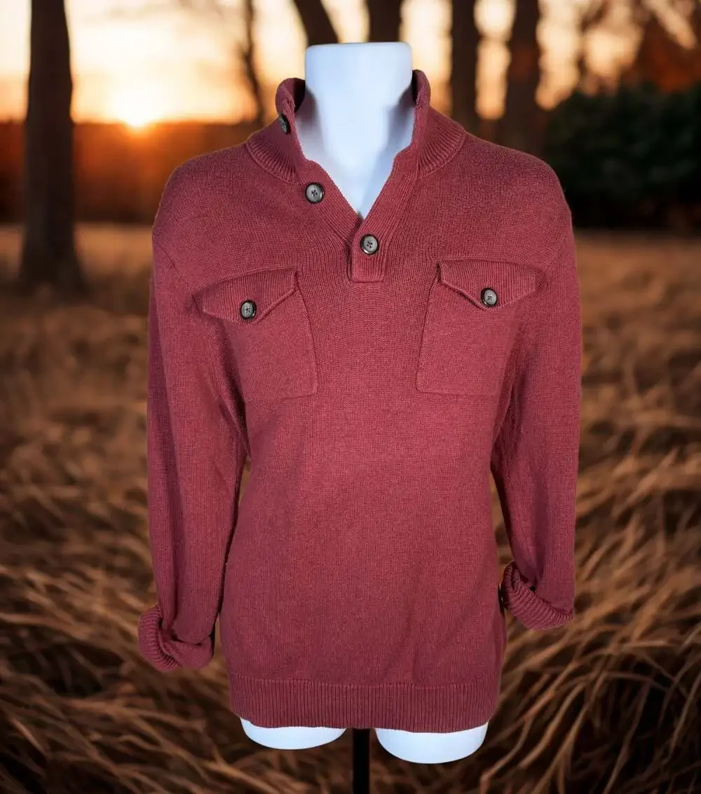 Banana Republic MendHenley Sweater w/Dual Chest Pockets in Burgundy, Large